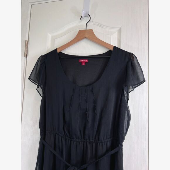Merona Women's Black Short Sleeve Dress Tie Waist Polyester Size L - Picture 2 of 12